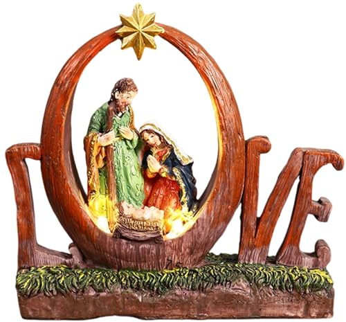 yanwuwa Elegante presepe e lettera, scultura in resina con luce LED, decorazione spirituale