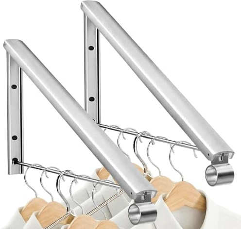 MCTNCT 2 Stück Kleiderhaken Klappbar,Kleiderwandhaken Wäschelüfter Wand Klapphaken Haken Kleiderständer kleiderwandhaken Wäschelüfter Wand für Schlafzimmer Badezimmer Balkon Waschküche (Silver)