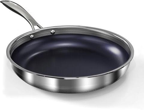 WhatsClad 10 Hybrid Ceramic Nonstick Frying Pan, 3-Ply Stainless Steel Skillet, 2-Layer Coating, PFAS & PTFE Free, 9H Hardness & Corrosion Resistance, Dishwasher Safe, Induction Compatible-Blue