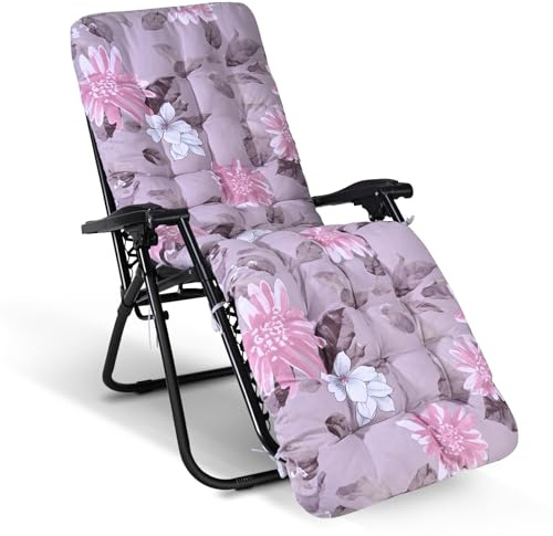 Yigowyigo Liegenauflage, Auflage Gartenliege 170x53x8cm Dicke Hochlehner Auflage, Gartenstuhlauflagen Kissen für Liegestuhl Sitzauflagen Hochlehner mit Krawatte, Auflagen für Sonnenliege (Blume)