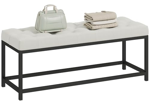 HOMCOM Banco Pie de Cama Tapizado Terciopelo Diseño Capitoné Crema