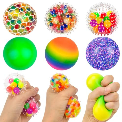 6 Pack Rainbow Stress Balls, Squeeze Mesh Color Changing Fidget Toys