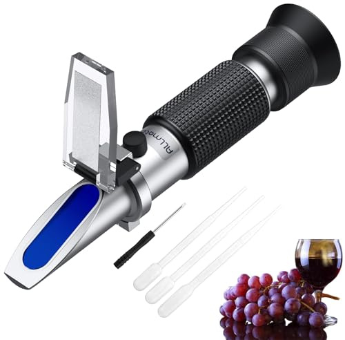 ALLmeter Réfractomètre Vin Rouge 0-40% Brix et 0-25% Alcool Potentiel avec ATC, Réfractomètre pour Vinification Maison, Mesure du Sucre du Jus de Raisin, 3 Pipettes