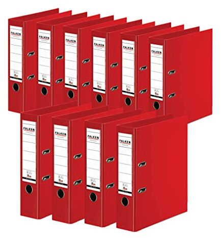 Original Falken 10er Pack Chromocolor Premium-Ordner. Made in Germany. Kunststoffbezug außen und innen 8 cm breit DIN A4 rot Ringordner Aktenordner Briefordner Büroordner Plastikordner