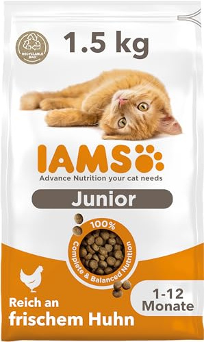 IAMS Vitality - Croquettes Super Premium Chatons - savoureuses complètes équilibrées - Favorise Croissance et Vitalité - Au poulet frais – Sans OGM colorant arôme artificiel - Sac refermable de 1,5 kg