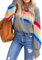 Dresswel Damen Regenbogen Sweatshirt Gestreift Pullover Pulli Jumper Farbblock Langarmshirt Bluse Elegant Oberteile (Grau, M)