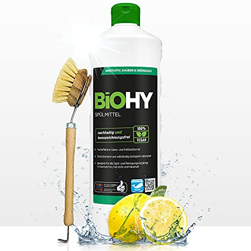 BiOHY Detergent (1l Bottle) + Pump Dispenser | Free of Harmful Chemicals & Biodegradable | Gloss & Fat Dissolving Formula | Suitable for Catering, Industry and Household (Spülmittel)