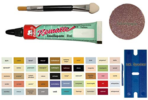 My-B-Style Pearl Emaille Paste/Lack Reparaturset für Bad, Fliesen, Keramik, Autolack, Fahrrad, Holz, Laminat uvm. im praktischen Set mit 8 ml Elefant Emaille, Kunststoffspachtel & Pinsel