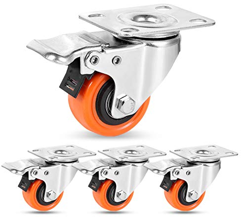 W B D WEIBIDA 50mm Ruedas para Muebles con 4 Doble Freno, Silencioso&Duradero Ruedas Giratorias Pequeñas Poliuretano Carga de 270KG, Ruedas para Muebles Pesados, Carros, Carretillas, Muebles, Set de 4
