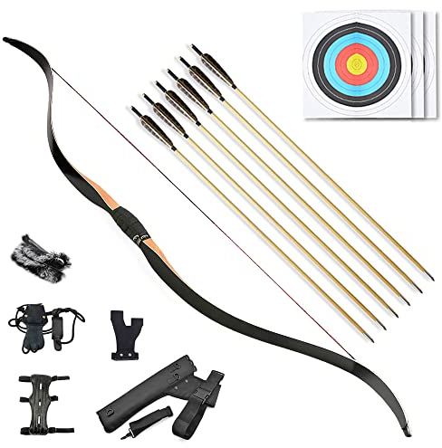 SHARROW Bogenschießen Traditioneller Bogen Recurve Bogen und Pfeile Set Handgefertigter Langbogen Mongolischer Jagdbogen Reiterbogen Erwachsene Sportbogen 15-50lbs (15lbs)