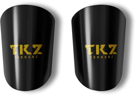 Tekkerz Soccer Miniature Shin Guard for Youth and Adults - Extra Small Protective Equipment shin Guards for Men, Women, Kids, Boys, and Girls, Black, Gold