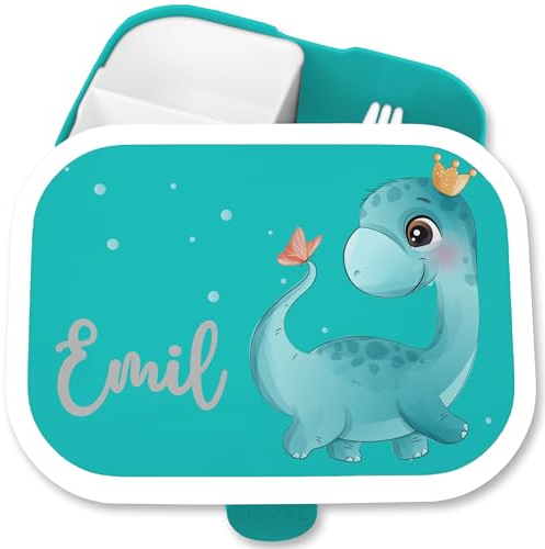Kinder Campus für Mepal - Brotdose Dinosaurier Jausenbox süßer Dino I - 750 ml - Türkis - junge kindergarten t-rex lunchbox saurier schulkinder geschenke dose vesperbox schule dinos brotbox
