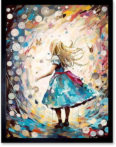 Artery8 Alice in Wonderland Clocks Down the Rabbit Hole Artwork Framed Wall Art Print 9X7 Inch