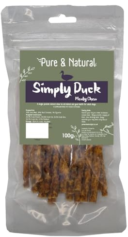 Pure & Natural Simply Duck Meaty Sticks - Natural Duck Chews for Dogs, Grain-Free, Low Fat, Healthy Dog Treats - 100g Bag