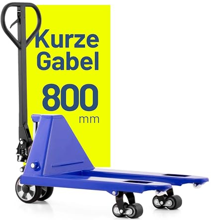 Pallit Hubwagen kurz 2500kg Tragkraft 800mm Gabellänge Gummi Rollen Palettenwagen Gabelhubwagen Short-R Kleiner Lagerwagen Tandem Reifen