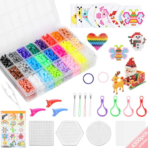 Bügelperlen Set, 4300 Bügelperlen Platten Mit Bügelperlen Vorlagen 5mm Steckperlen Platten Booklet Storage Box Bügelperlen Schablonen Für Jungs Mädchen DIY Geburtstag Weihnachten Geschenk