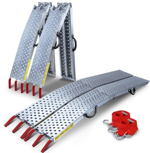VOUNOT® Set of 2 Loading Ramps, Heavy Duty Foldable Galvanized Metal Ramps Non-Slip with Hook Safety Straps for Van, Lawnmower, ATV, Quad Motorcycle, 800 kg Max Loading