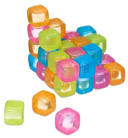 Relaxdays Eiswürfel, wiederverwendbar, 36er Set, XXL Dauereiswürfel aus Kunststoff, Partyeiswürfel für Getränke, bunt