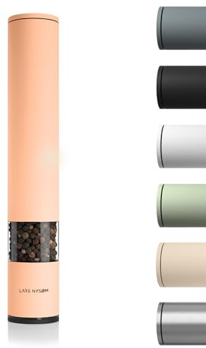 LARS NYSØM Salz Pfeffer Mühle manuell groß (28,8cm) mit einstellbarem Keramik-Mahlwerk von grob bis fein I Design Gewürzmühle (1 Stück) (Creamy Peach)