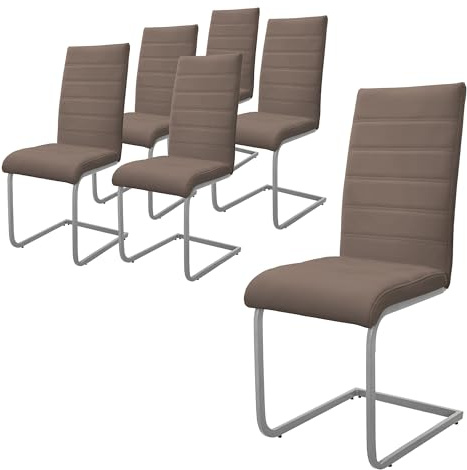 ML-Design matsalsstolar set om 6, brun, gungstol, karmstol med högt ryggstöd, ergonomiska köksstolar i konstläder & metall, modern stoppad stol för matbord & vardagsrum