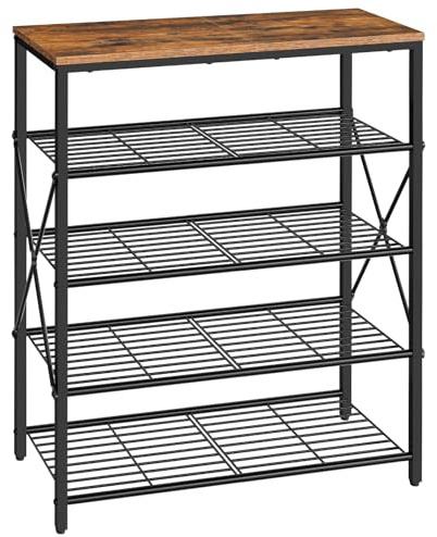HOOBRO 5-Tier Shoe Rack, Freestanding Shoe Organizer, Shoe Storage Rack, Holds 16-20 Pairs, Shoe Shelf for Entryway, 71 x 29 x 82.5 cm, Metal Frame, Industrial, Rustic Brown EBF86XJ01