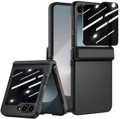 Doeshine Cover per Samsung Galaxy Z Flip 6, [Frontale Privacy Pellicola Protettiva] [Anti-Spy] Protettiva Cerniera, Slim Fit, Stylish Texture, Hard Shockproof Custodia Case per Z Flip 6 2024 (Nero)