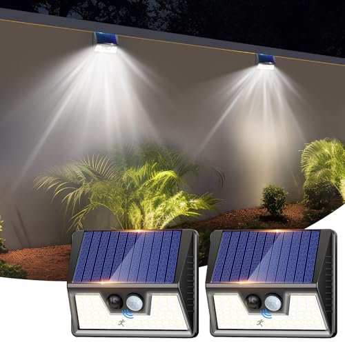 nipify Lampe Solaire Extérieur Détecteur de Mouvement, Lot de 2 Lumiere Solaire Exterieur Avec IP65 Étanche, 3 Modos Eclairage Exterieur Solaire, Lampe Solaire pour Jardin, Garage