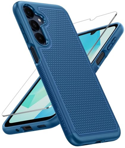 FNTCASE for Samsung A17/A16 Phone Case: Dual Layer Protective Heavy Duty Cell Galaxy Cover with Non Slip Textured Back - Shockproof Rugged Military Grade Drop Protection Bumper Tough (Blue)