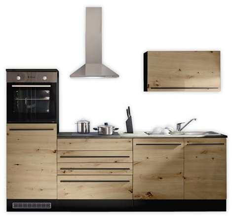 Stella Trading Jazz 6 Moderne Küchenzeile mit Elektrogeräten in Anthrazit, Artisan Eiche Optik - Geräumige Einbauküche mit viel Stauraum - 260 x 200 x 60 cm (B/H/T)