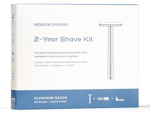 Henson AL13 Safety Razor Shave Set – Includes Safety Razor, Stand & 100 Razor Blades – Gentle, Precision Shaving Kit for Men & Women – Aluminum Double Edge Razor for Smooth, Irritation-Free Shaves
