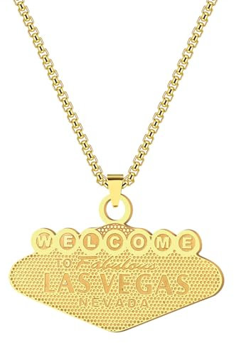 Minimalistische goldene Las Vegas Charm Anhänger Halskette für Männer Frauen Nicht verblassen Stahl gravierte Charm Box Kette Schmuck Geschenk