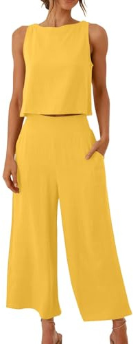Gyaimxfu Conjunto Chandal Deportivo Mujer Verano Moda Algodón y Lino Suelto Pantalon y Blusa Fresco y Transpirable Vacaciones Ropa Conjunto Mujer Verano Para El Hogar Fiesta Oficina Vestir Playa