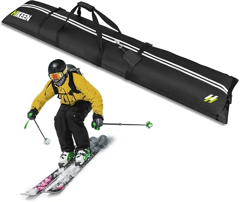BOOSTEADY Sac de Ski pour 2 Paires de Skis, Housse à Ski pour 1 Snowboard avec Bandoulière Rembourrée, Longueur Réglable Jusqu'à 210cm, Sac de Transport pour Skis et Snowboard Imperméable