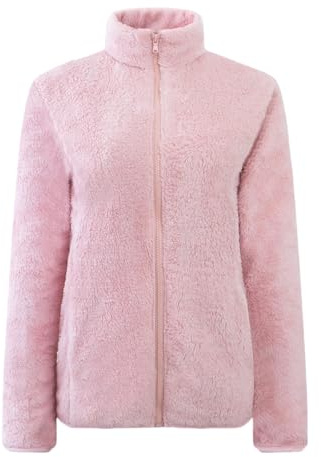 KUUFUUT Chaqueta Polar para Mujer Abierta Por Delante con Cremallera Completa Y Bolsillos. Abrigo Ligero Y Esponjoso Tipo Peluche. Chaqueta Deportiva De Color Liso Color Rosa Talla L.