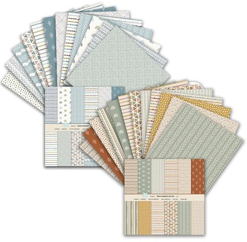 MerwDeeyt Scrapbook Papier 48 Blat Boho Motivpapier, 15,2 x 15,2 cm Einseitiges Muster Bastelpapier Vintage Dekopapier für Journal Scrapbooking Fotoalbum Dekoration