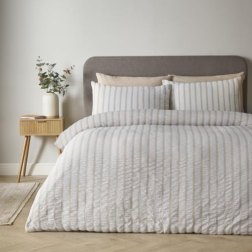 Catherine Lansfield So Soft Seersucker - Juego de Funda de edredón y Funda de Almohada para Cama Individual, diseño de Rayas