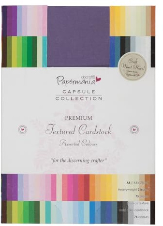 Papermania kapsel premium kartong strukturerad, 75 ark, flerfärgad, A5, färgat kort A4 för korttillverkning, A4-kort för hantverksprojekt och klippbokstillbehör, idealiska hantverksmaterial