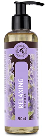 Relaxing Massageöl 200 ml - Körperöl mit Mandelöl und Traubenkernöl - Massage Öl mit Lavendelöl - Aromatisches Körperöl - Körperpflege Öl - Schönheit - Pflegeöl - Hautpflege