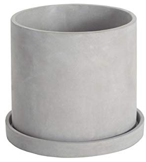 Ekirlin 14.5cm Flower Plant Pot Indoor - Grey Cement Garden Planter Concrete Planter with Drain Hole Saucer, Modern Succulents Containers for Home Decor, Office & Outdoor