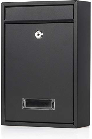 Jssmst Locking Mailboxes Wall Mounted Vertical Key Lock Drop Mail Box Medium Capacity Galvanized Steel Cover Rust-Proof Metal Post Box, 12.6 x 8.6 x 3.4 Inch, Black Matt, SM-0601LM