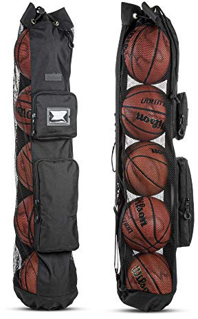 Fitdom Heavy Duty XL Basketball Mesh Equipment Ball Bag w/Shoulder Strap Design for Coach with 2 Front Pockets for Coaching & Sport Accessories. This Team Tube Carrier Can Store Up to 5 Basketballs