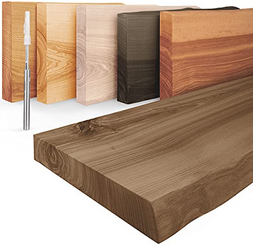 LAMO Manufaktur Wandregal Holz Baumkante | Regal Farbe: Nussbaum | Invisible: Schweberegal | 40 cm