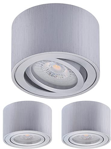 Oktaplex 3 Stück Aufbaustrahler Lile Alu gebürstet - inkl. LED Modul 4,8W 230V 3000K Warmweiß 80x50mm Aufputz Aufbauleuchte Aufbauspot Schwenkbar