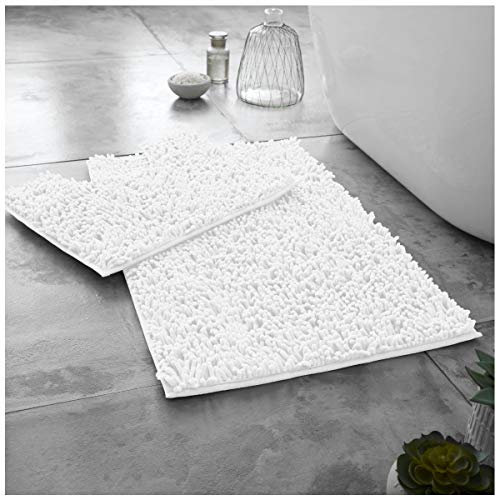 GC GAVENO CAVAILIA 100% Microfiber Toilet Rug Set, Loop Bath Mat Non Slip, Pedestal Mats For Bathroom, White, Regular (678588)