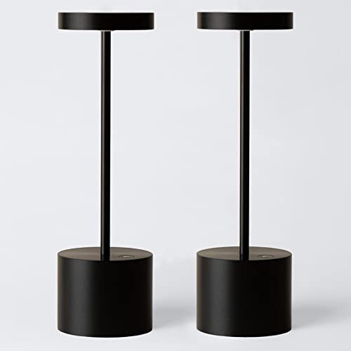 HYMZP 2 Piezas Lámpara de mesa inalámbrica, lámpara de mesa LED recargable de 5000mAh, 3 modos de color, regulable, lámpara de metal, para el comedor, el dormitorio, el exterior (Negro)