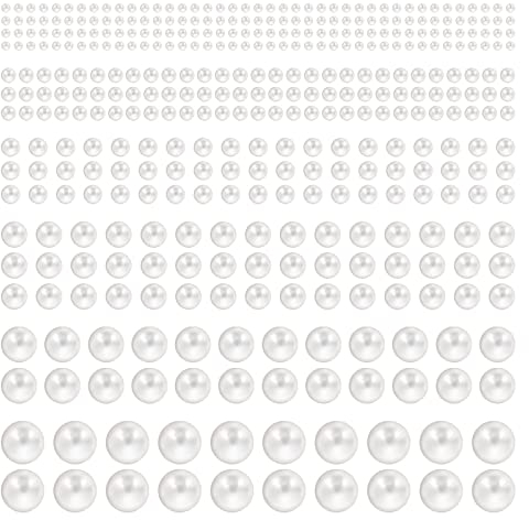 1980 Stück Perlen zum Kleben Perlenaufkleber Weiß Flache Rückseite Selbstklebend Haarperlen Aufkleber für Gesicht Edelsteine Schmuck Face Make Up Nagelkunst DIY Handwerk Scrapbook Dekor Halbperlen