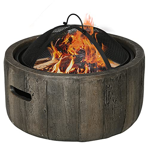 Outsunny Brasero cheminée Foyer extérieur Rond à Bois en métal avec tisonnier Pare-étincelle Grille et poignée - diamètre 45,5 cm - Noir