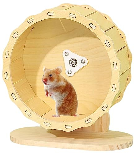 Hamsterrad, Hamster Übungsrad, Kleintierspielzeug Laufrad, Silent Hamster Wheel, Holz Laufrad Hamster, Hamster Zubehör Käfig Zubehör, mit Verstellbare Basis, für Rennmäusen, Ratten, Mäusen (19cm)