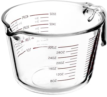 QWORK® Verre doseur cuisine de 1 litre, Verre mesureur en verre borosilicaté, asse au four, passe au micro-ondes (ml, oz, pint, cup)