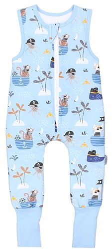 TupTam Sacco Nanna con Piedini – Sacco Nanna Neonato Tutto l’Anno 2.5 TOG in Cotone OEKO-TEX, Pirati blu con piede ribaltabile, 104-110